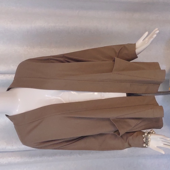 Eileen Fisher Tan Sand Beige Open Cardigan hand pockets organic cotton Jacket